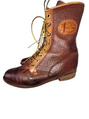 JUSTIN LC539 ROPER LACER PACKER BURGUNDY TAN  WOMEN BOOTS SZ 8 C WESTERN GRANNY